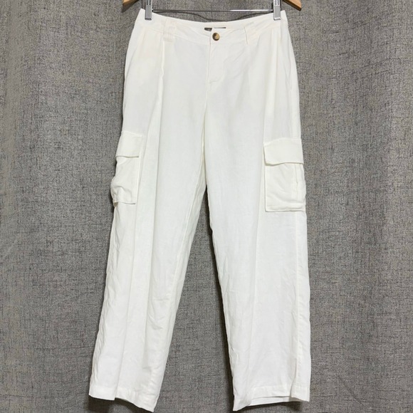 Tommy Bahama Pants - Tommy Bahama Pant Women 2 Cream Linen Blend Cargo Satin Lined Beach Travel